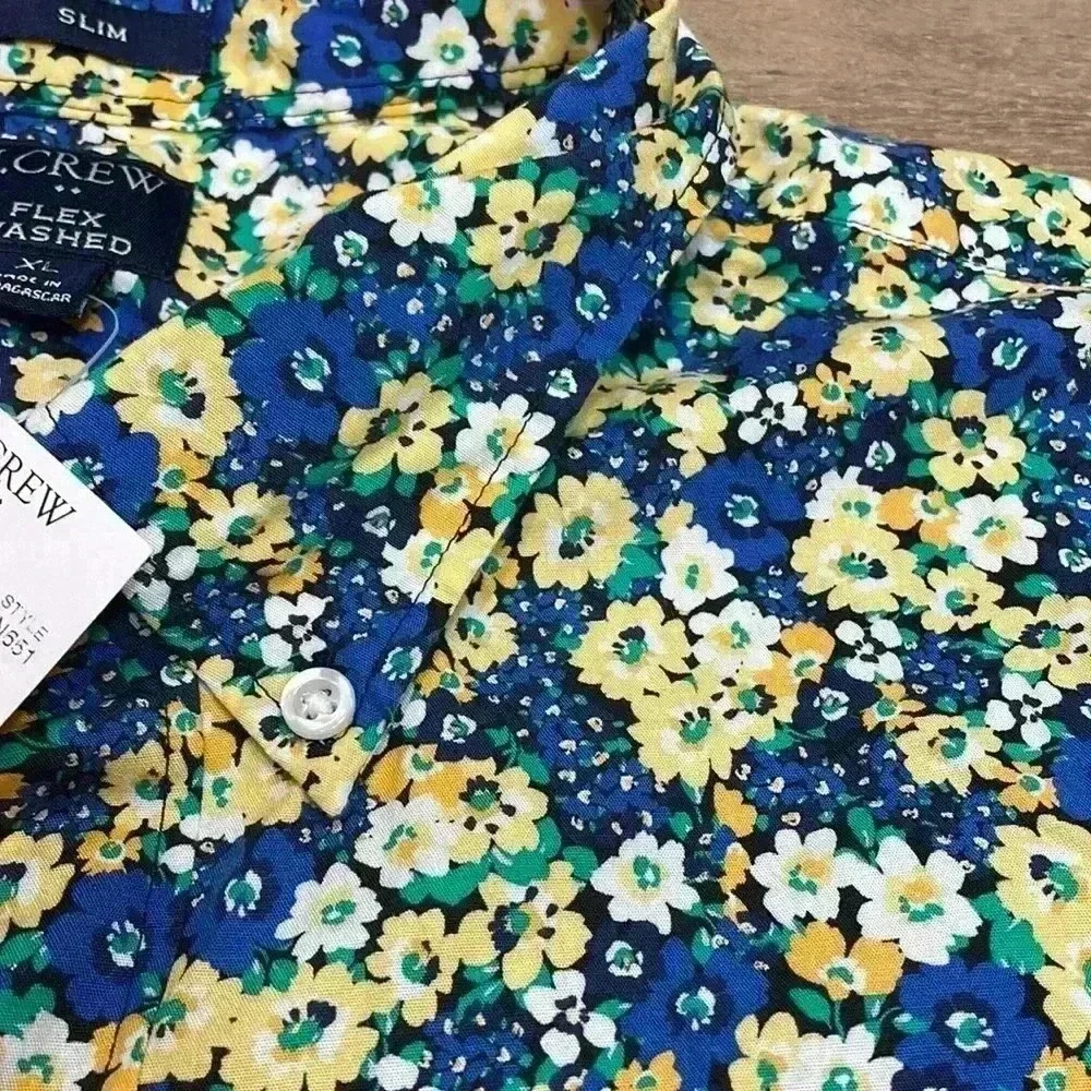 J Crew slim flex washed floral button down size XL